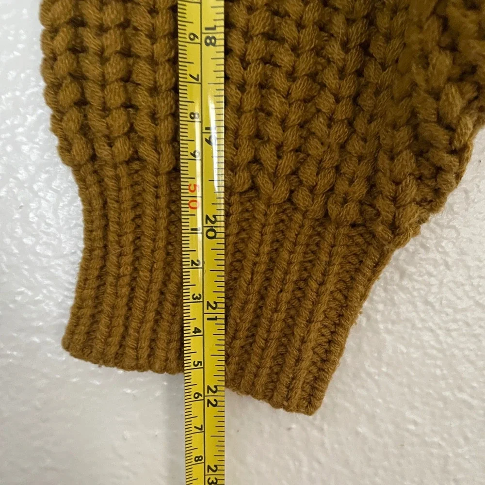 Topshop‎ Mustard Yellow Chunky Knit Cropped Sweater Pointelle Chevron Womens S
